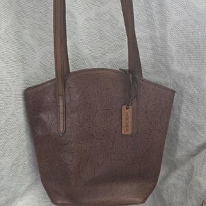 Brown Embossed Leather Tote Bag
